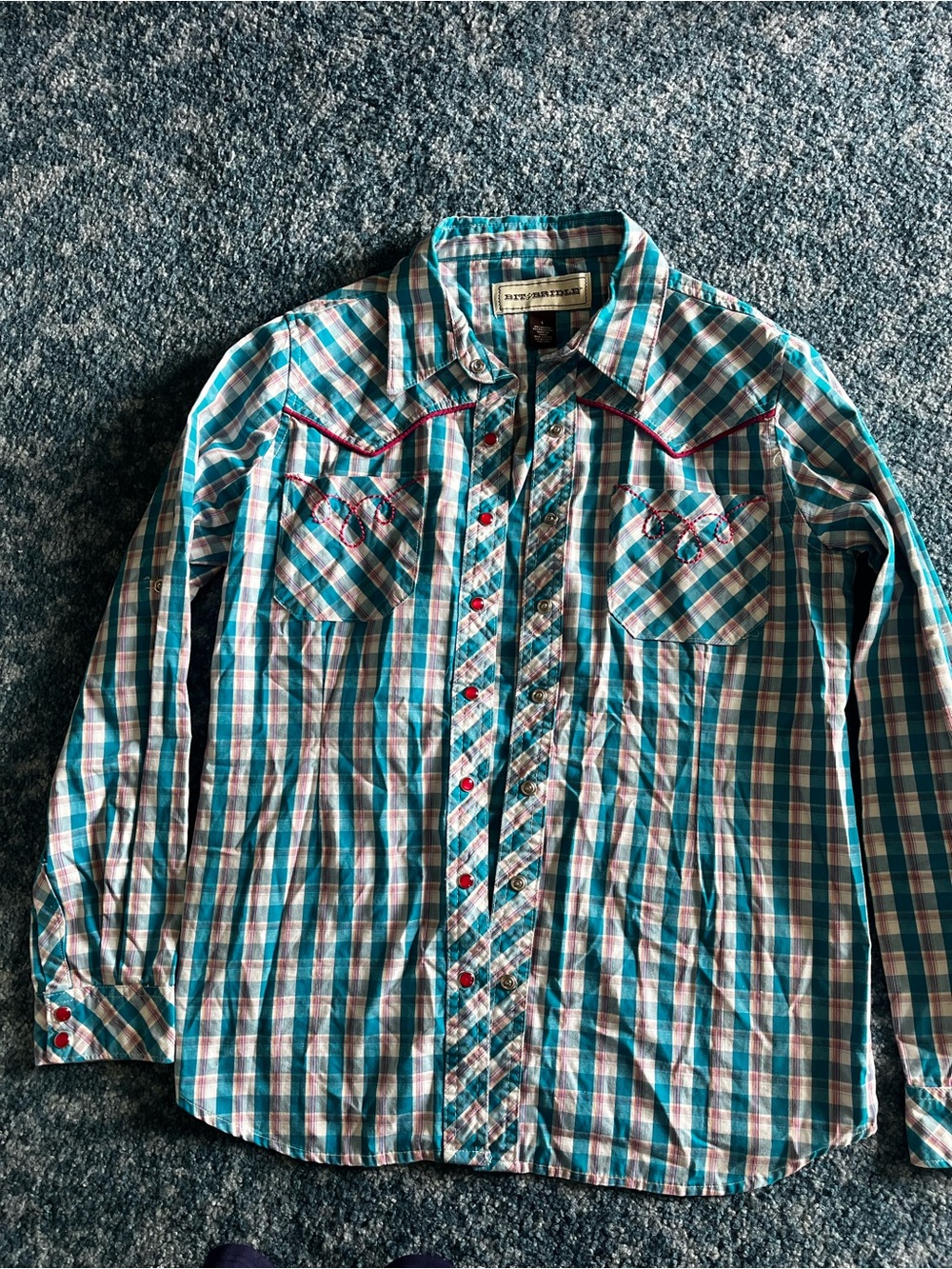 Bit & Bridle Blue, White &  PinkPlaid Western Shirt